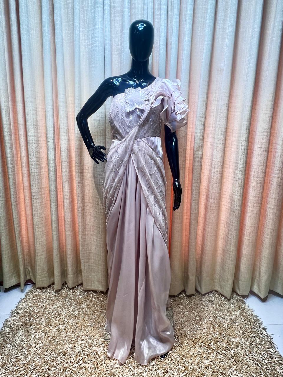 Dusty Rose Ruffle Saree